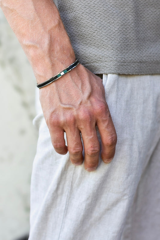 Bracelet marqueterie noir vert blanc
