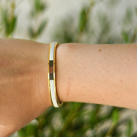 Bracelet marqueterie blanc kaki gold