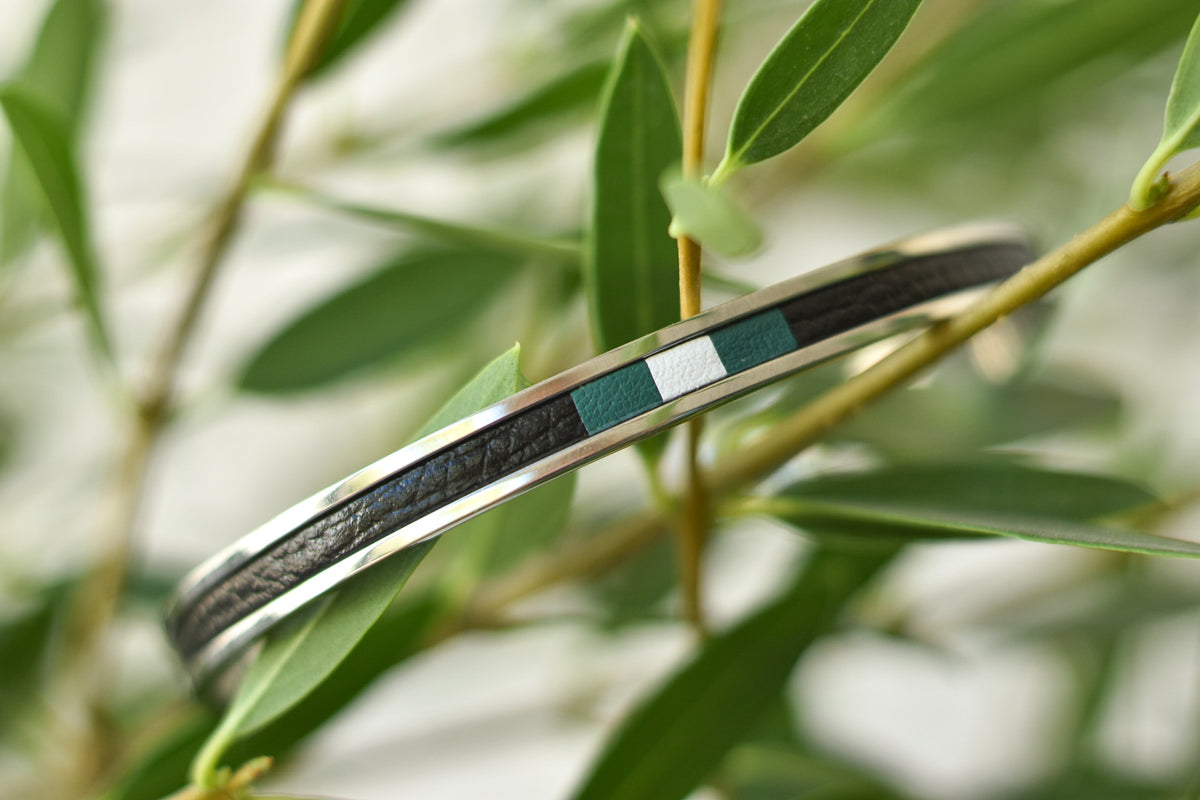 Bracelet marqueterie noir vert blanc