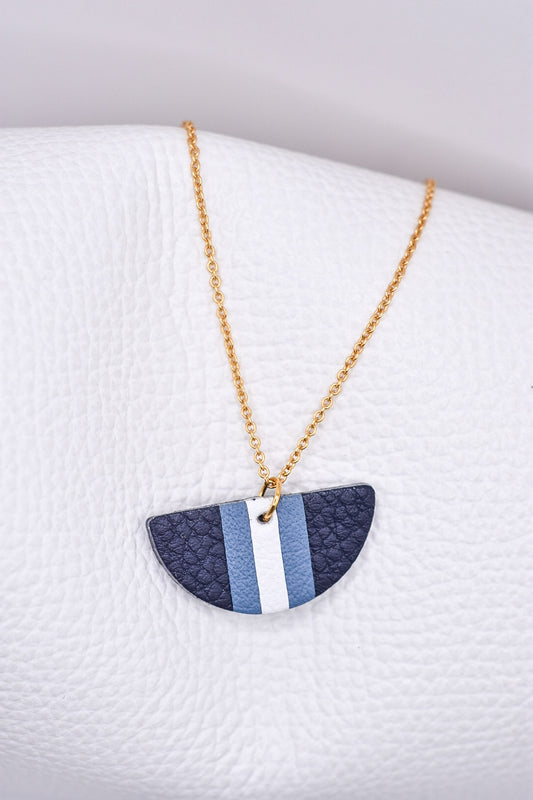 Collier Demi-Lune Marqueterie de cuir nuances de bleus