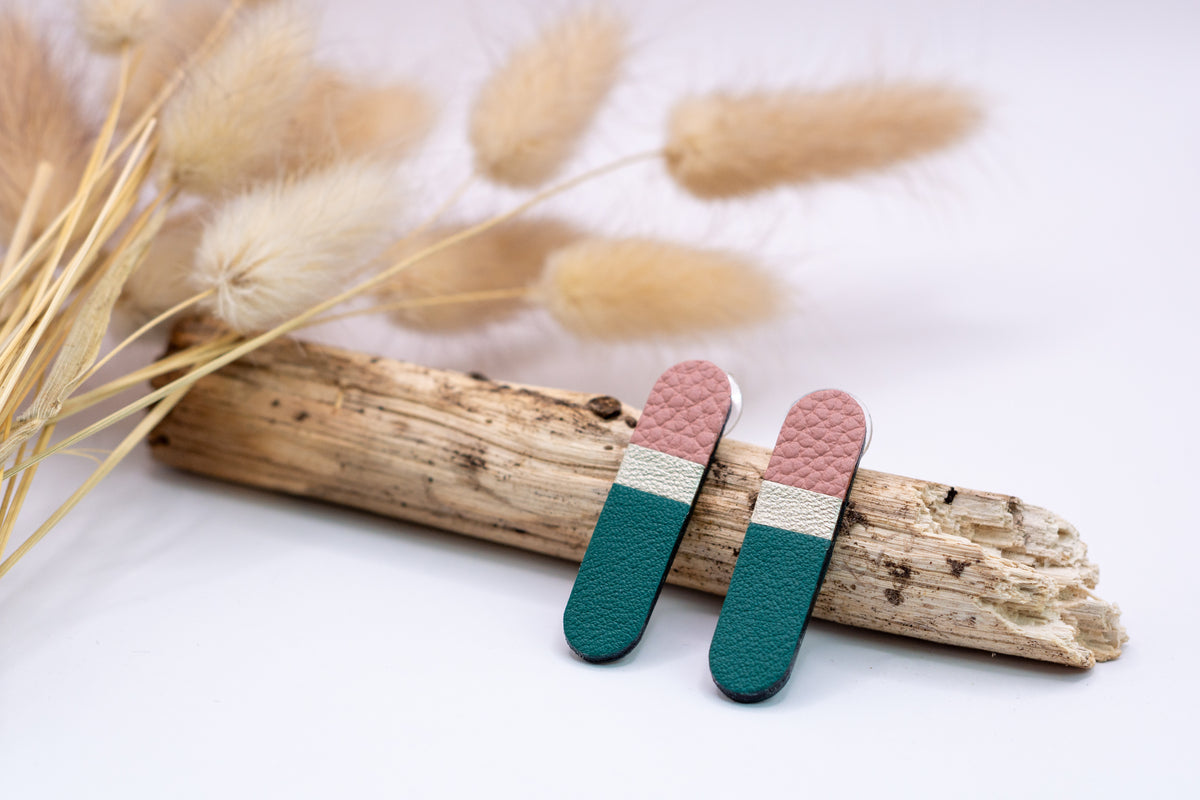Boucles d’oreilles Éclats rose or et vert