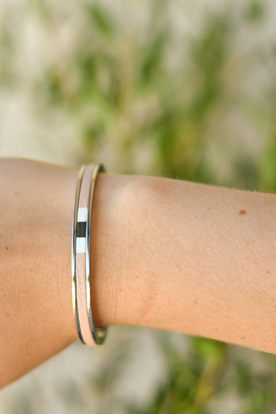 Bracelet marqueterie blanc rose kaki