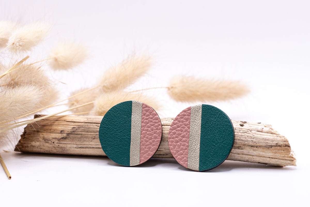 Boucles d’oreilles Éclats rose or et vert