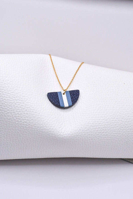 Collier Demi-Lune Marqueterie de cuir nuances de bleus